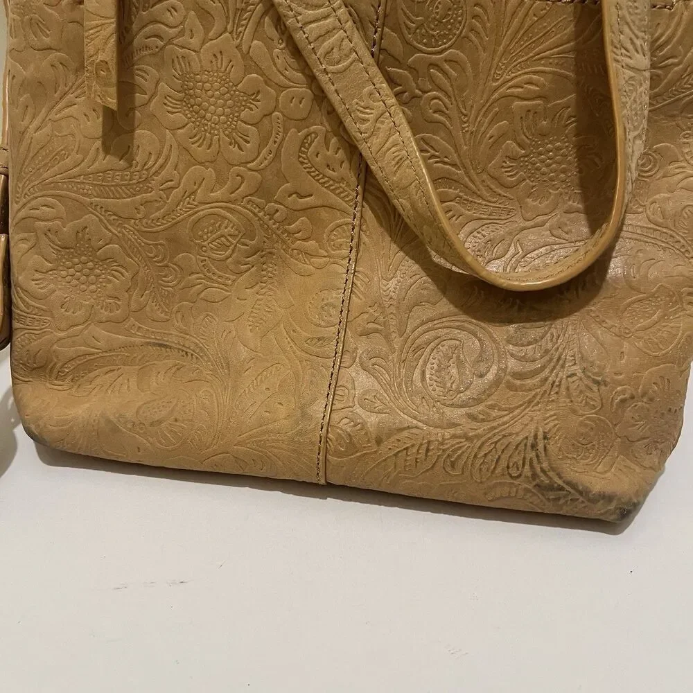 Steven By Steve Madden Embossed Floral Tan Leather Crossbody Bag Western Boho
